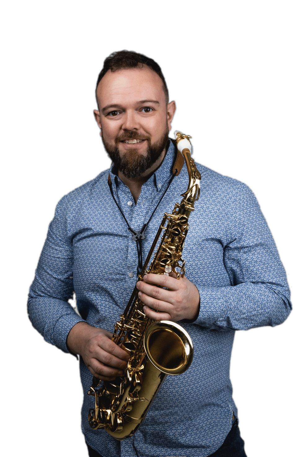Dan Forshaw, saxophone teacher in New Malden, with his alto saxophone